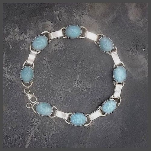  8 Oval Stone Sterling Silver Larimar Bracelet